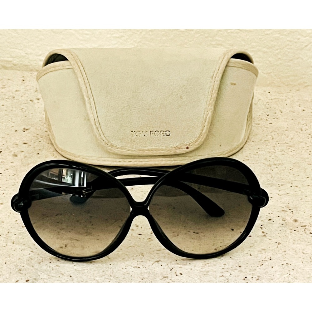 Tom Ford black round oversized sunglasses w/ grey gradient optics/leather case - Picture 4 of 7